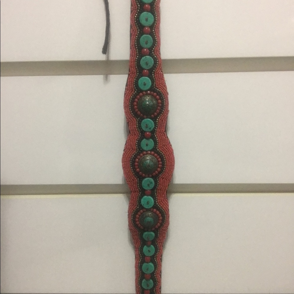 Turquoise and coral handmade belt.  No brand.  Artisan made.  Gorgeous! - Picture 4 of 7